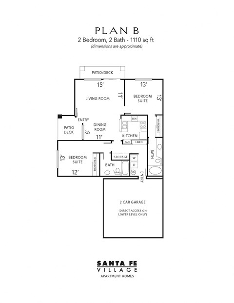 Floor plan for 2 beds, 2 baths, 1110 sqft